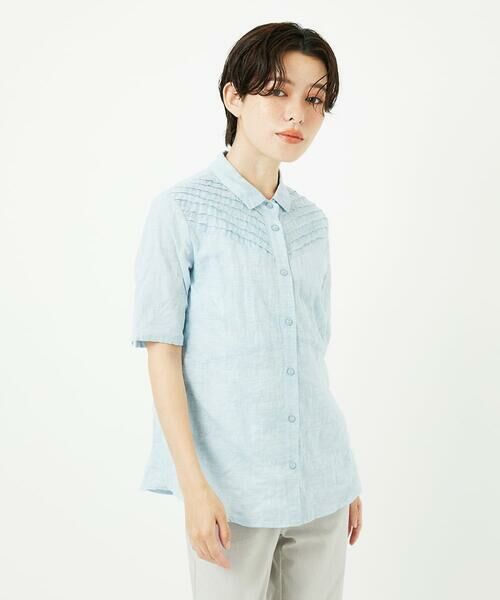 Maison de CINQ / メゾン ドゥ サンク シャツ・ブラウス | コットンリネンドット柄ピンタック半袖ブラウス | 詳細3