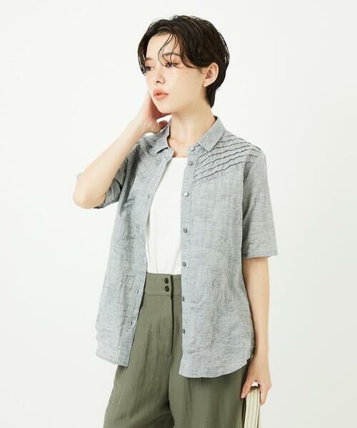 Maison de CINQ / メゾン ドゥ サンク シャツ・ブラウス | コットンリネンドット柄ピンタック半袖ブラウス | 詳細4