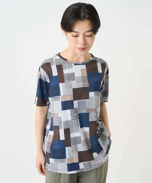 Maison de CINQ / メゾン ドゥ サンク カットソー | [接触冷感・速乾]ルービックブロックプリントカットソー | 詳細1