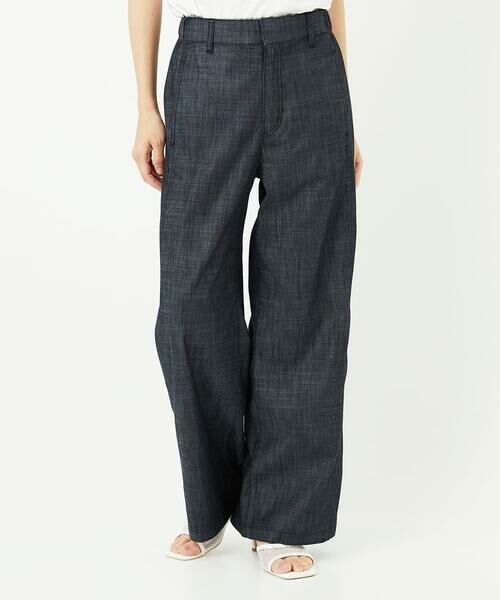 Maison de CINQ / メゾン ドゥ サンク チノ・ワークパンツ | デニム調シャンブレーストレッチワイドパンツ(ネイビー)