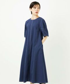 Maison de CINQ / メゾン ドゥ サンク ロング・マキシ丈ワンピース | 【小さいサイズ】配色ステッチ立体スリーブワンピース