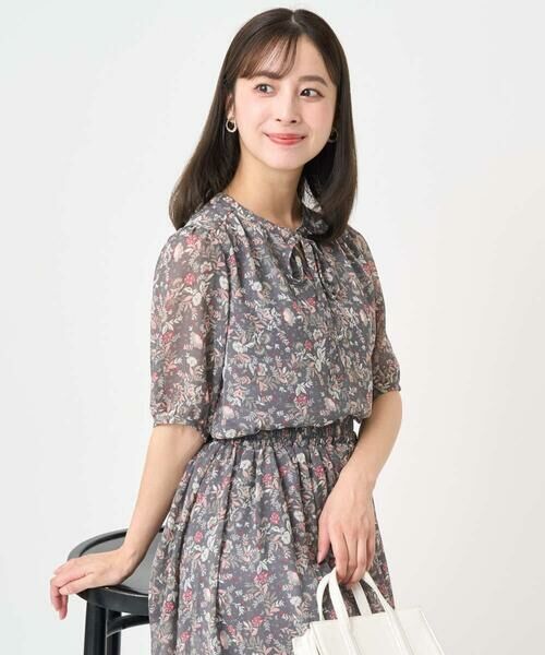 Maison de CINQ / メゾン ドゥ サンク シャツ・ブラウス | 【小さいサイズ】フラワードットプリントシフォンブラウス/洗濯機で洗える | 詳細1