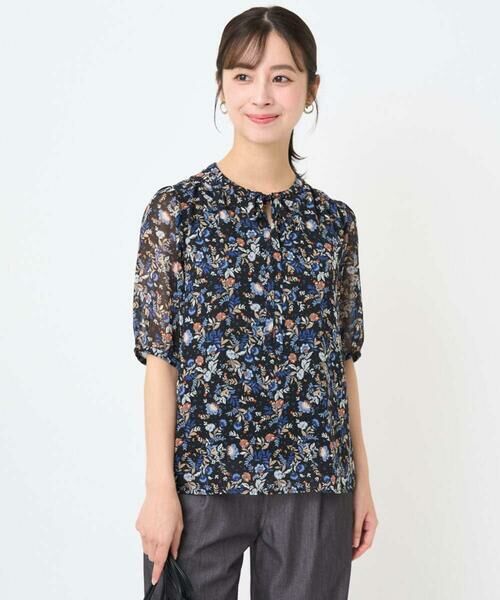 Maison de CINQ/メゾン ドゥ サンク 【小さいサイズ】フラワードットプリントシフォンブラウス/洗濯機で洗える ブラック S