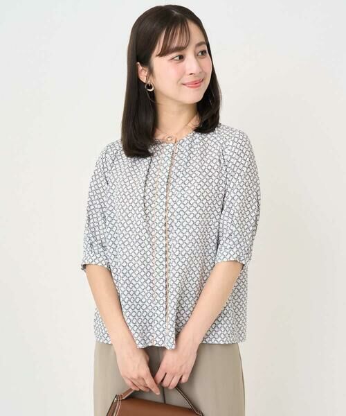 Maison de CINQ / メゾン ドゥ サンク シャツ・ブラウス | 【小さいサイズ】幾何プリント配色ブラウス/接触冷感/洗濯機で洗える | 詳細3