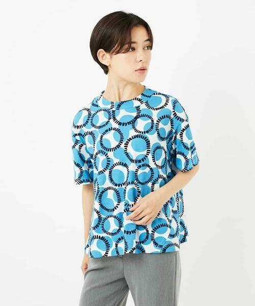 Maison de CINQ / メゾン ドゥ サンク カットソー | [接触冷感・日本製]ドットサークルプリントカットソー（ブルー系）