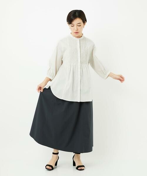 Maison de CINQ / メゾン ドゥ サンク シャツ・ブラウス | バンドカラーシャーリングコットン7分袖ブラウス | 詳細16