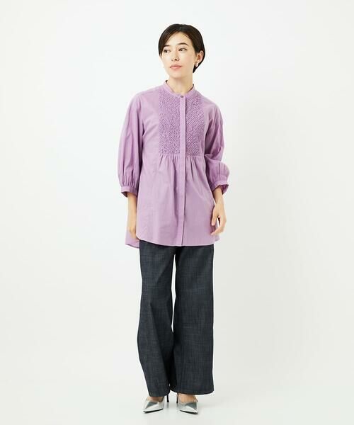 Maison de CINQ / メゾン ドゥ サンク シャツ・ブラウス | バンドカラーシャーリングコットン7分袖ブラウス | 詳細22