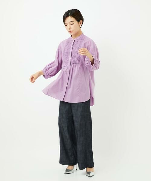 Maison de CINQ / メゾン ドゥ サンク シャツ・ブラウス | バンドカラーシャーリングコットン7分袖ブラウス | 詳細23