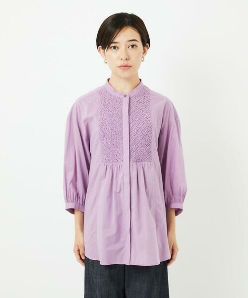 Maison de CINQ / メゾン ドゥ サンク シャツ・ブラウス | バンドカラーシャーリングコットン7分袖ブラウス | 詳細5