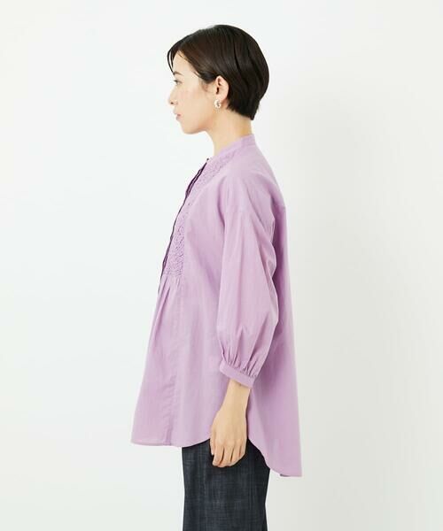 Maison de CINQ / メゾン ドゥ サンク シャツ・ブラウス | バンドカラーシャーリングコットン7分袖ブラウス | 詳細6