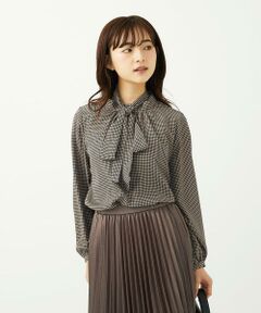 Maison de CINQ / メゾン ドゥ サンク シャツ・ブラウス | 【小さいサイズ】ボウタイ付き千鳥柄プリントブラウス/洗濯機で洗える