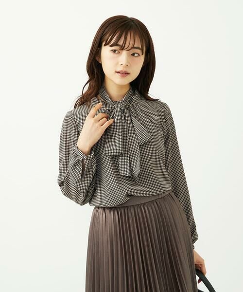 Maison de CINQ / メゾン ドゥ サンク シャツ・ブラウス | 【小さいサイズ】ボウタイ付き千鳥柄プリントブラウス/洗濯機で洗える | 詳細1