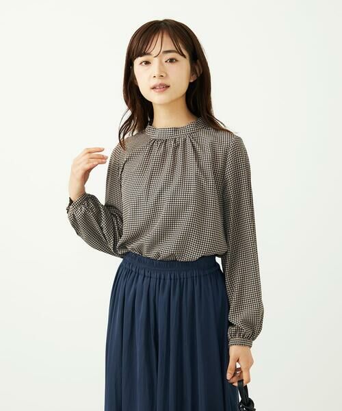 Maison de CINQ / メゾン ドゥ サンク シャツ・ブラウス | 【小さいサイズ】ボウタイ付き千鳥柄プリントブラウス/洗濯機で洗える | 詳細2