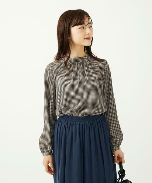 Maison de CINQ / メゾン ドゥ サンク シャツ・ブラウス | 【小さいサイズ】ボウタイ付き千鳥柄プリントブラウス/洗濯機で洗える | 詳細3