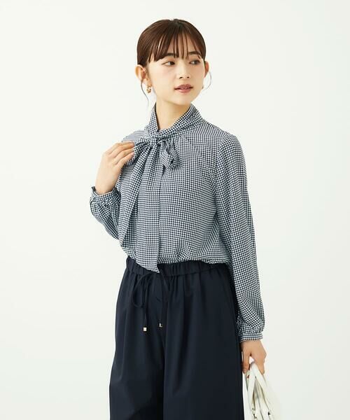 Maison de CINQ / メゾン ドゥ サンク シャツ・ブラウス | 【小さいサイズ】ボウタイ付き千鳥柄プリントブラウス/洗濯機で洗える | 詳細4