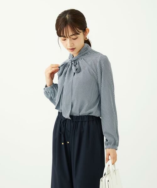 Maison de CINQ / メゾン ドゥ サンク シャツ・ブラウス | 【小さいサイズ】ボウタイ付き千鳥柄プリントブラウス/洗濯機で洗える | 詳細5