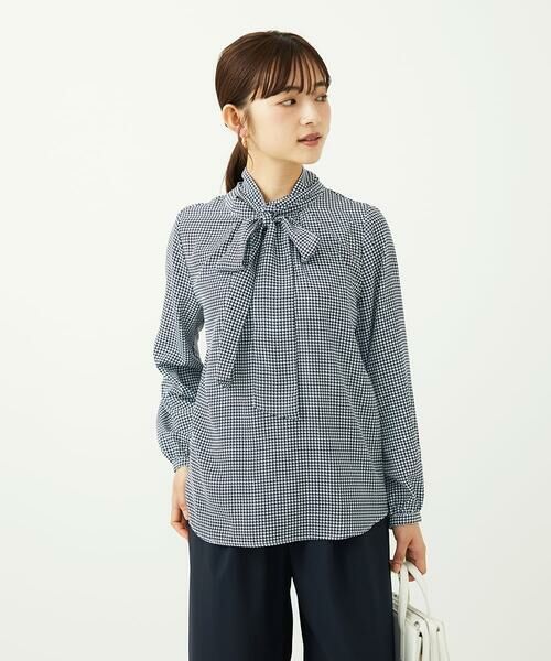 Maison de CINQ / メゾン ドゥ サンク シャツ・ブラウス | 【小さいサイズ】ボウタイ付き千鳥柄プリントブラウス/洗濯機で洗える | 詳細6