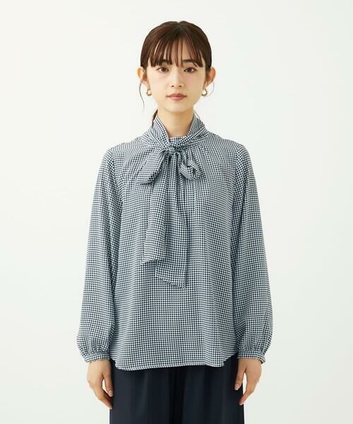Maison de CINQ / メゾン ドゥ サンク シャツ・ブラウス | 【小さいサイズ】ボウタイ付き千鳥柄プリントブラウス/洗濯機で洗える | 詳細7