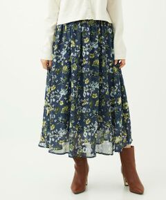 Maison de CINQ / メゾン ドゥ サンク ロング・マキシ丈スカート | 【小さいサイズ】クラシックフラワープリント シフォンスカート/丈の長さが選べる/洗濯機で洗える/セットアップ対応