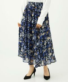 Maison de CINQ / メゾン ドゥ サンク ロング・マキシ丈スカート | 【小さいサイズ】クラシックフラワープリント シフォンスカート/丈の長さが選べる/洗濯機で洗える/セットアップ対応