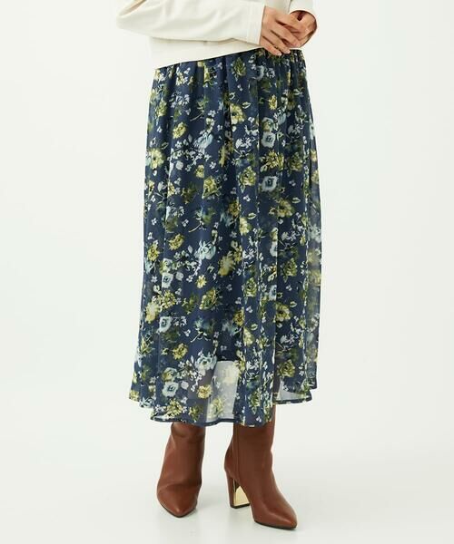 Maison de CINQ / メゾン ドゥ サンク ロング・マキシ丈スカート | 【小さいサイズ】クラシックフラワープリント シフォンスカート/丈の長さが選べる/洗濯機で洗える/セットアップ対応 | 詳細1