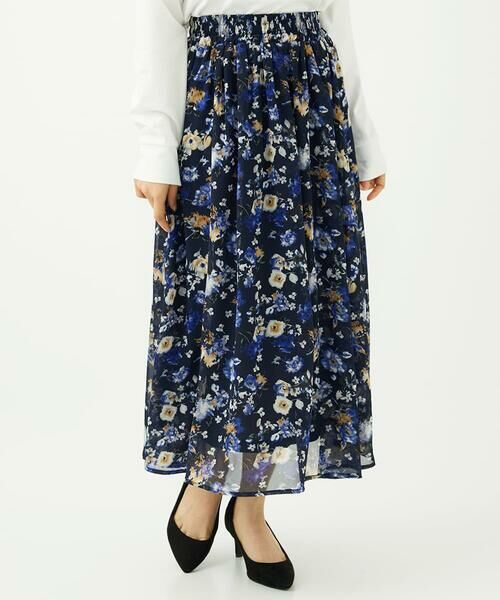 Maison de CINQ / メゾン ドゥ サンク ロング・マキシ丈スカート | 【小さいサイズ】クラシックフラワープリント シフォンスカート/丈の長さが選べる/洗濯機で洗える/セットアップ対応 | 詳細2
