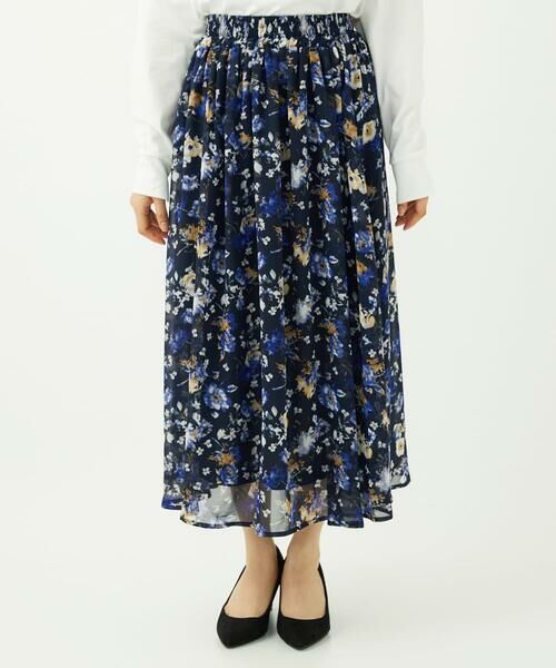 Maison de CINQ / メゾン ドゥ サンク ロング・マキシ丈スカート | 【小さいサイズ】クラシックフラワープリント シフォンスカート/丈の長さが選べる/洗濯機で洗える/セットアップ対応 | 詳細3
