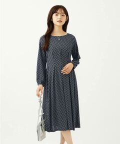 Maison de CINQ / メゾン ドゥ サンク ロング・マキシ丈ワンピース | 【小さいサイズ】タックデザイン幾何柄ワンピース/洗濯機で洗える
