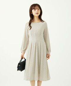 Maison de CINQ / メゾン ドゥ サンク ロング・マキシ丈ワンピース | 【小さいサイズ】タックデザイン幾何柄ワンピース/洗濯機で洗える
