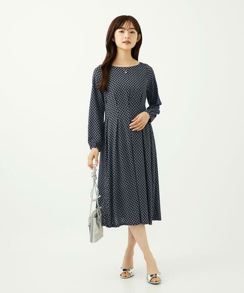 Maison de CINQ / メゾン ドゥ サンク ロング・マキシ丈ワンピース | 【小さいサイズ】タックデザイン幾何柄ワンピース/洗濯機で洗える | 詳細11