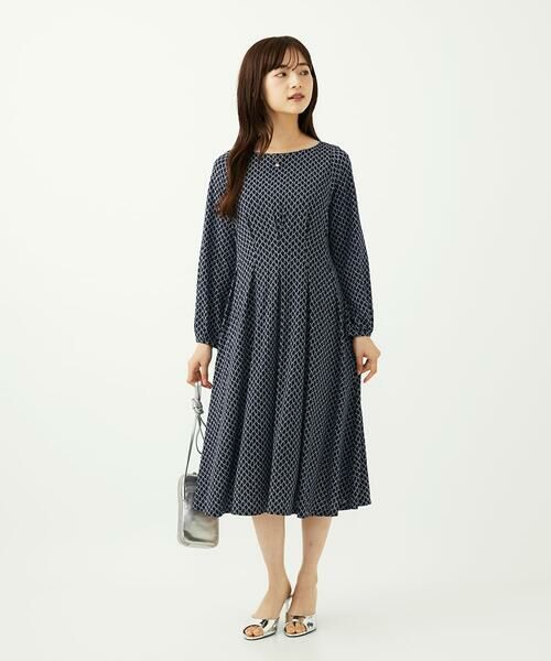 Maison de CINQ / メゾン ドゥ サンク ロング・マキシ丈ワンピース | 【小さいサイズ】タックデザイン幾何柄ワンピース/洗濯機で洗える | 詳細12