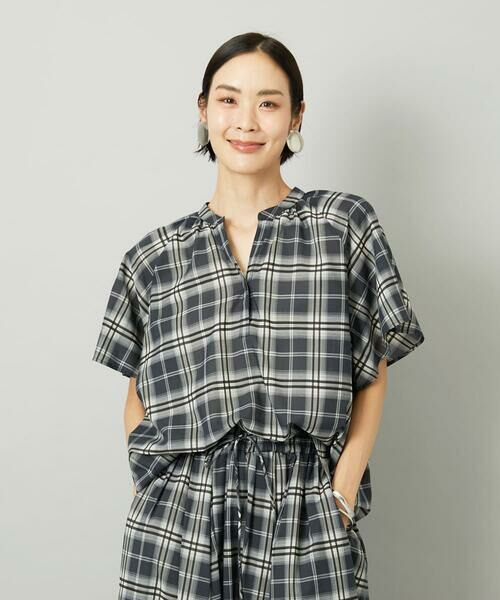 Maison de CINQ / メゾン ドゥ サンク シャツ・ブラウス | [小さいサイズ][セットアップ対応]ギャザーブラウス　シアーチェック柄 | 詳細1