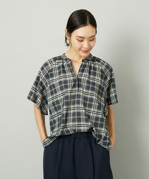Maison de CINQ / メゾン ドゥ サンク シャツ・ブラウス | [小さいサイズ][セットアップ対応]ギャザーブラウス　シアーチェック柄 | 詳細3