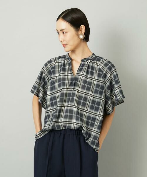 Maison de CINQ / メゾン ドゥ サンク シャツ・ブラウス | [小さいサイズ][セットアップ対応]ギャザーブラウス　シアーチェック柄 | 詳細4