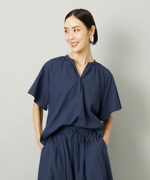 Maison de CINQ / メゾン ドゥ サンク シャツ・ブラウス | [小さいサイズ][セットアップ対応]ギャザーブラウス　サッカー無地 | 詳細4