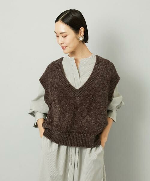 Maison de CINQ/メゾン ドゥ サンク [小さいサイズ]フェザータッチVネックベスト ブラウン S