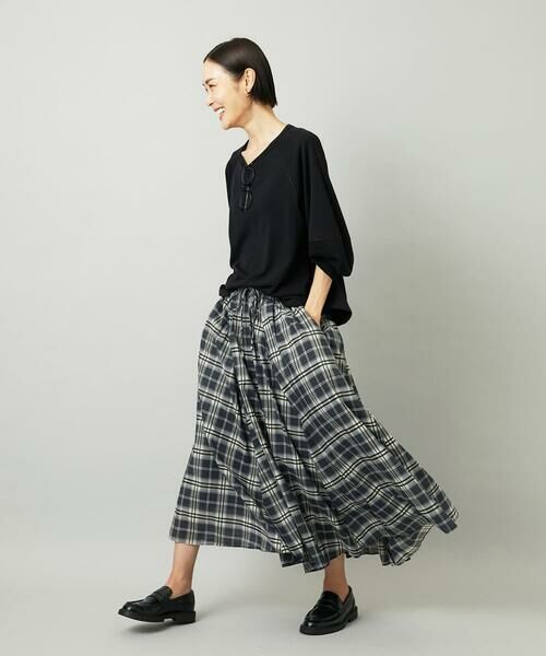 Maison de CINQ / メゾン ドゥ サンク ロング・マキシ丈スカート | [小さいサイズ][セットアップ対応]ギャザースカート　シアーチェック柄 | 詳細15