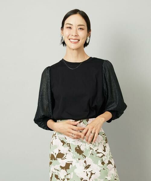 Maison de CINQ / メゾン ドゥ サンク カットソー | [小さいサイズ]ラメチュールスリーブ異素材カットソー | 詳細3