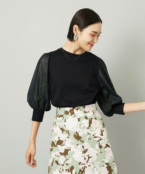 Maison de CINQ / メゾン ドゥ サンク カットソー | [小さいサイズ]ラメチュールスリーブ異素材カットソー | 詳細4