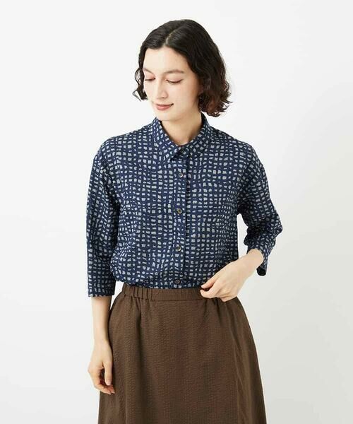 Maison de CINQ / メゾン ドゥ サンク シャツ・ブラウス | [日本製]ミラクルウェーブブロックプリントブラウス | 詳細1