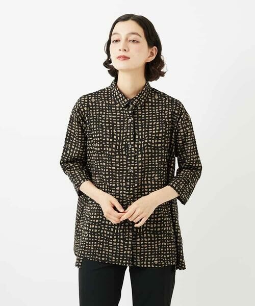 Maison de CINQ / メゾン ドゥ サンク シャツ・ブラウス | [日本製]ミラクルウェーブブロックプリントブラウス | 詳細2