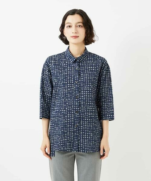 Maison de CINQ / メゾン ドゥ サンク シャツ・ブラウス | [日本製]ミラクルウェーブブロックプリントブラウス | 詳細4