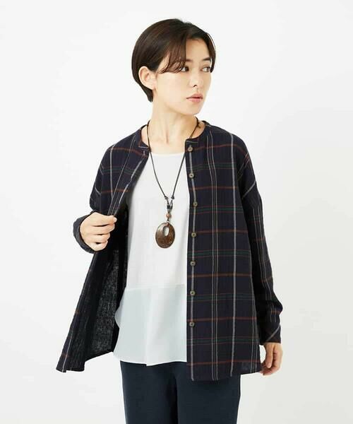 Maison de CINQ / メゾン ドゥ サンク シャツ・ブラウス | [日本製]二重織チェック前開きブラウス | 詳細2
