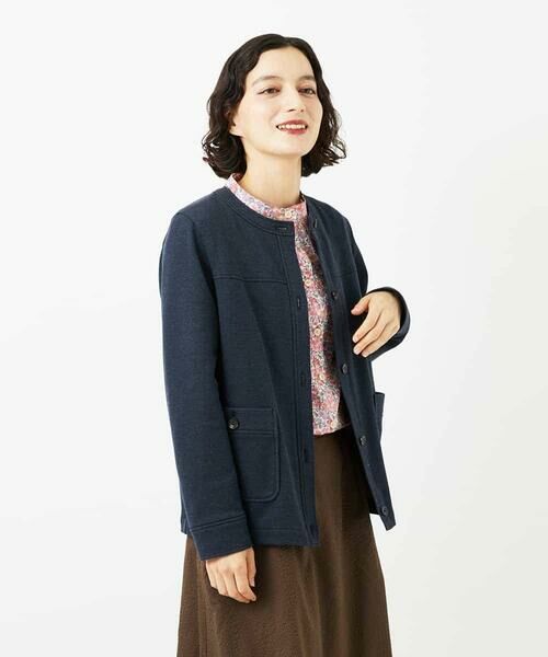 Maison de CINQ / メゾン ドゥ サンク ノーカラージャケット | [セットアップ対応]デニムジャージーノーカラージャケット | 詳細1