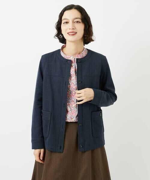 Maison de CINQ / メゾン ドゥ サンク ノーカラージャケット | [セットアップ対応]デニムジャージーノーカラージャケット | 詳細2