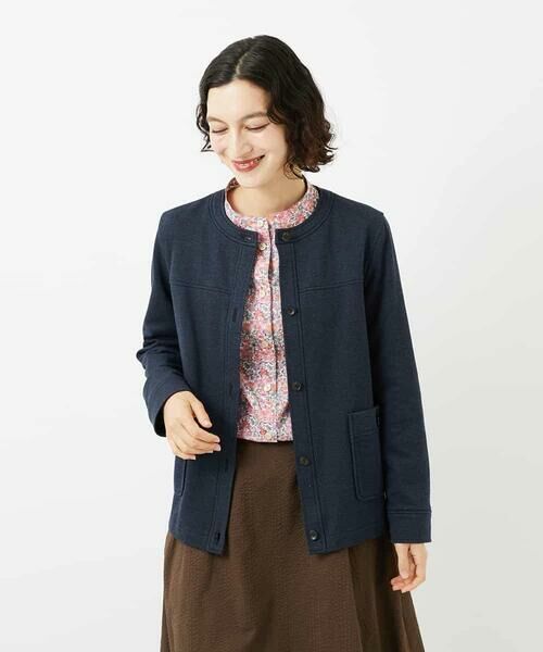 Maison de CINQ / メゾン ドゥ サンク ノーカラージャケット | [セットアップ対応]デニムジャージーノーカラージャケット | 詳細3