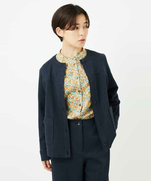 Maison de CINQ / メゾン ドゥ サンク ノーカラージャケット | [セットアップ対応]デニムジャージーノーカラージャケット | 詳細7
