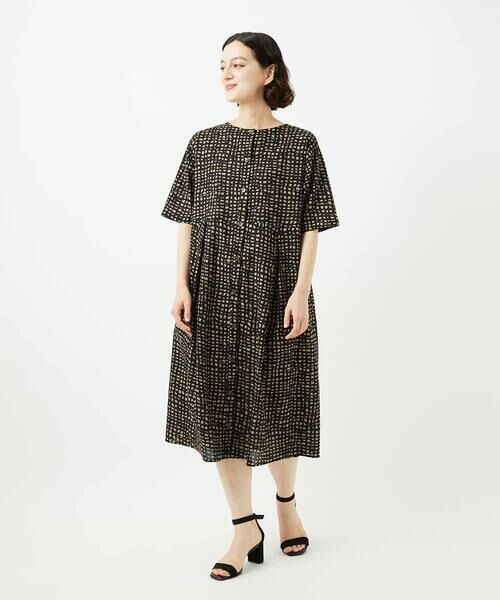 Maison de CINQ / メゾン ドゥ サンク ロング・マキシ丈ワンピース | [日本製]ミラクルウェーブブロックプリントワンピース | 詳細4