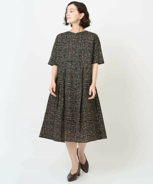Maison de CINQ / メゾン ドゥ サンク ロング・マキシ丈ワンピース | [日本製]ミラクルウェーブブロックプリントワンピース | 詳細7