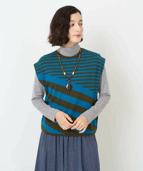 Maison de CINQ/メゾン ドゥ サンク シルク混ボーダーニット ブルー系 S